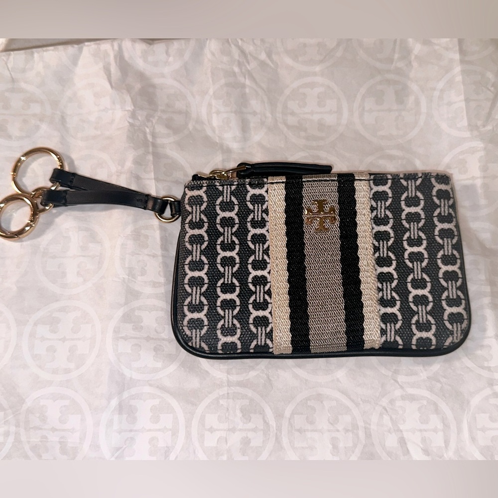 Tory Burch Gemini Link Canvas Card Case Key Ring - image 1